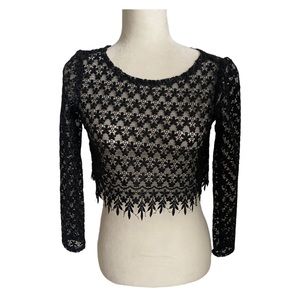Reformation black lace cutout long sleeve cropped top size XS